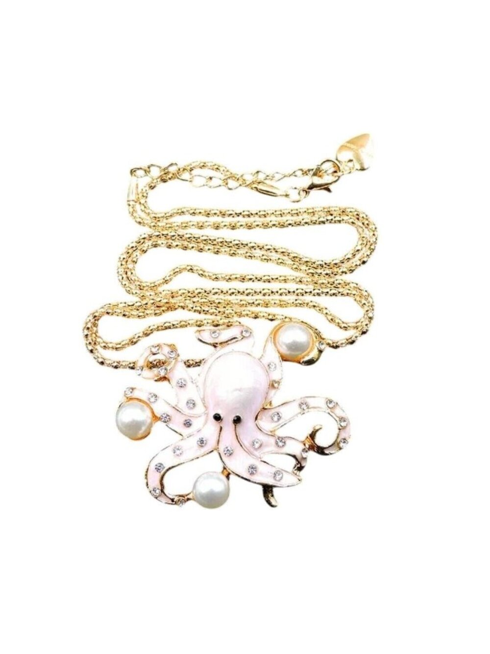 Necklace Light Pink Octopus Brooch Pendant Gold Tone